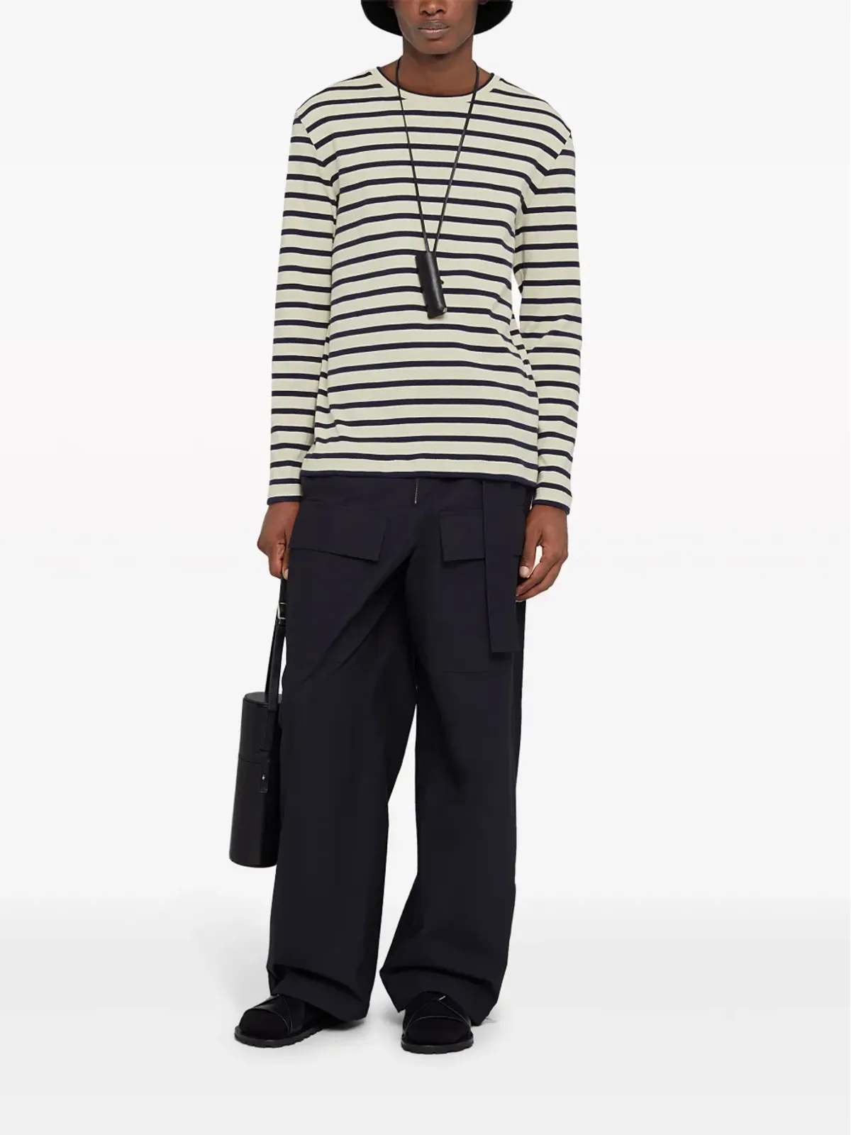 Jil Sander ベルテッド ワイドレッグ パンツ ブルー - 画像2