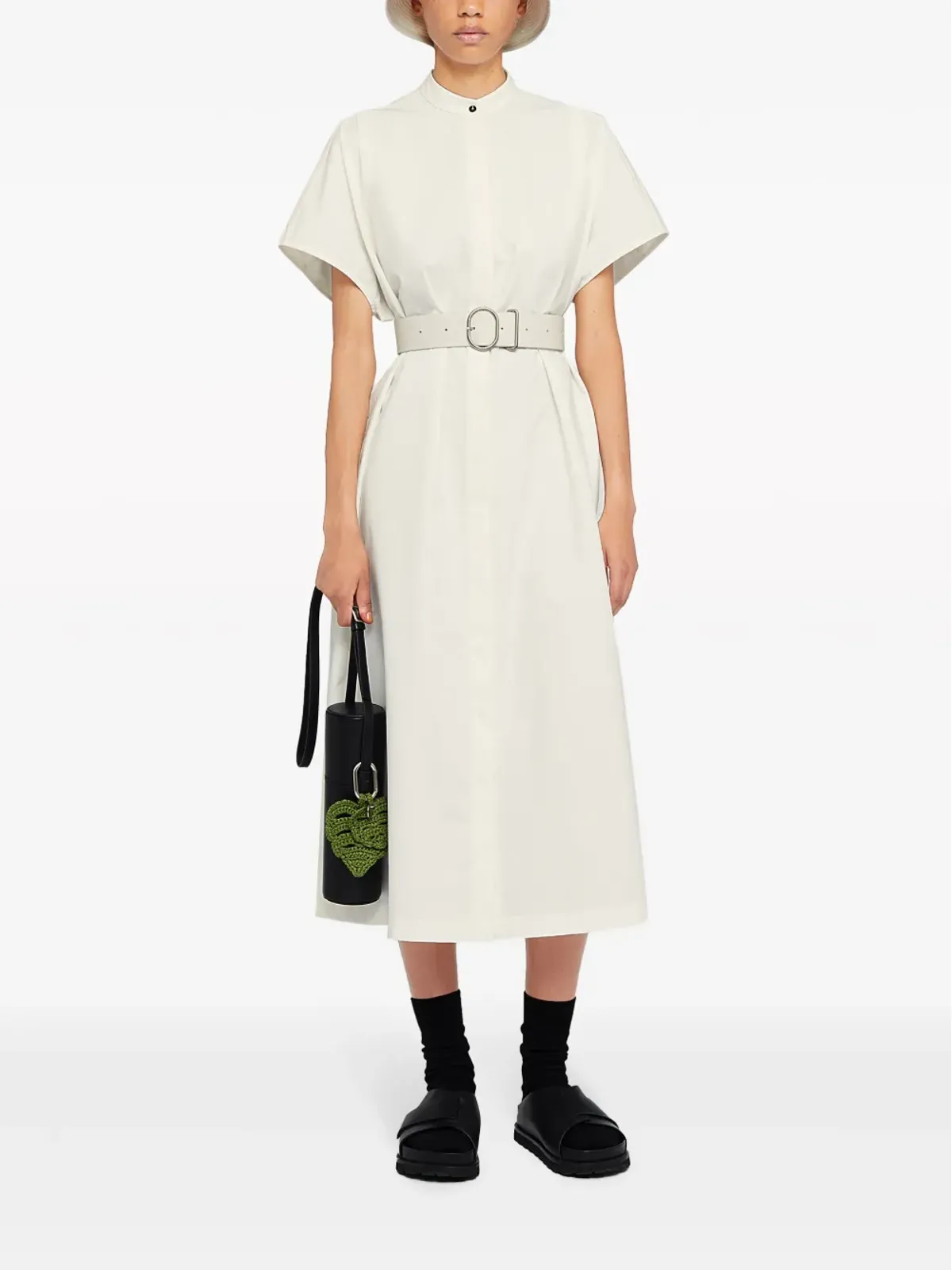 Jil Sander ノーカラーベルト付きシャツドレス - 画像2