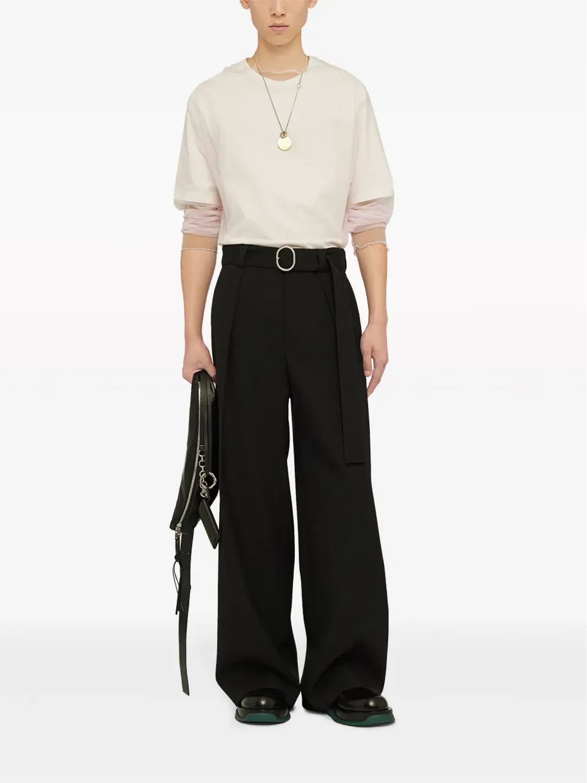 Jil Sander ベルト付きウール製ワイドパンツ ブラック - 画像2