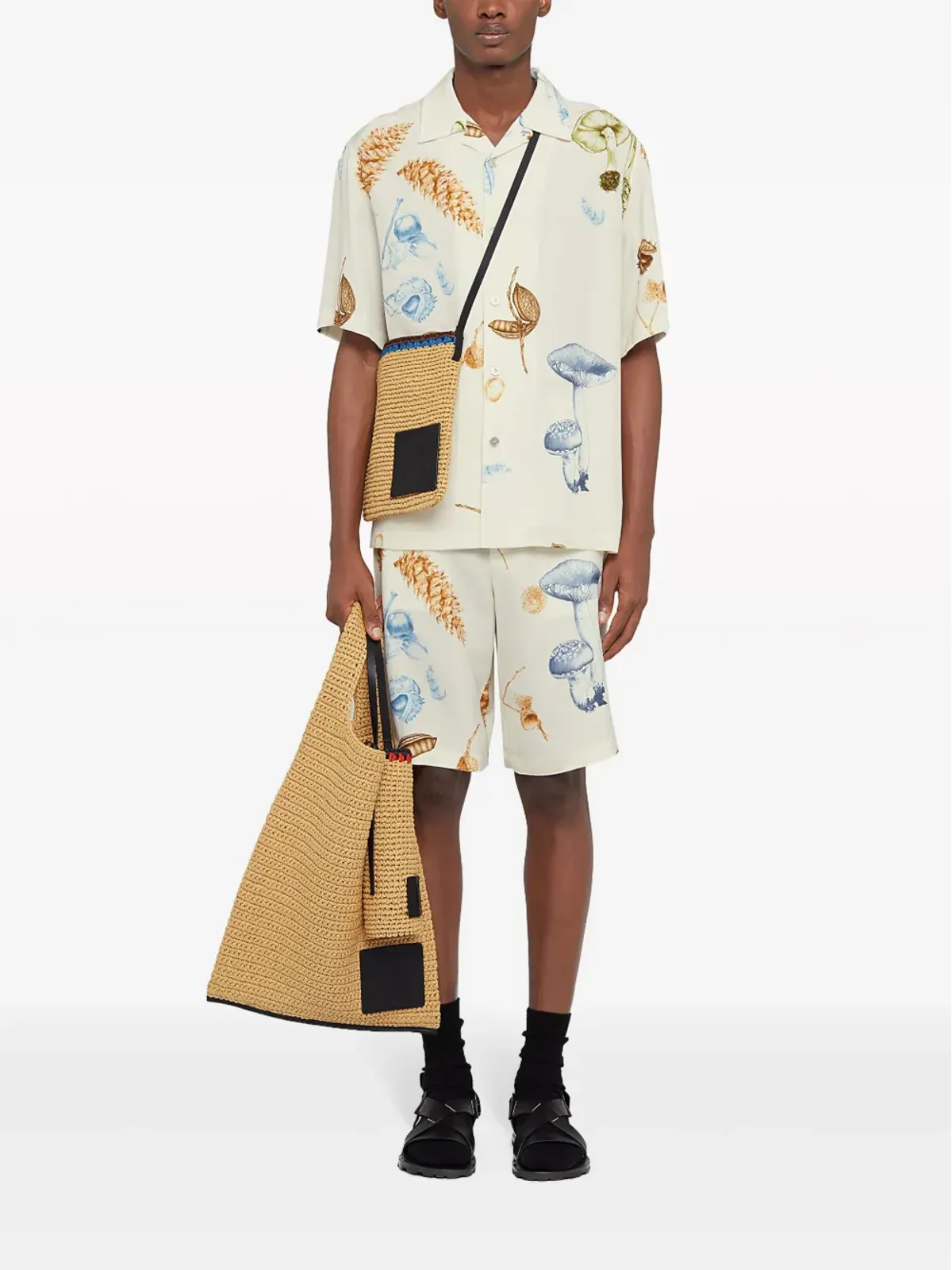 Jil Sander マッシュルーム柄プリント開襟半袖シャツ - イエロー - 画像2