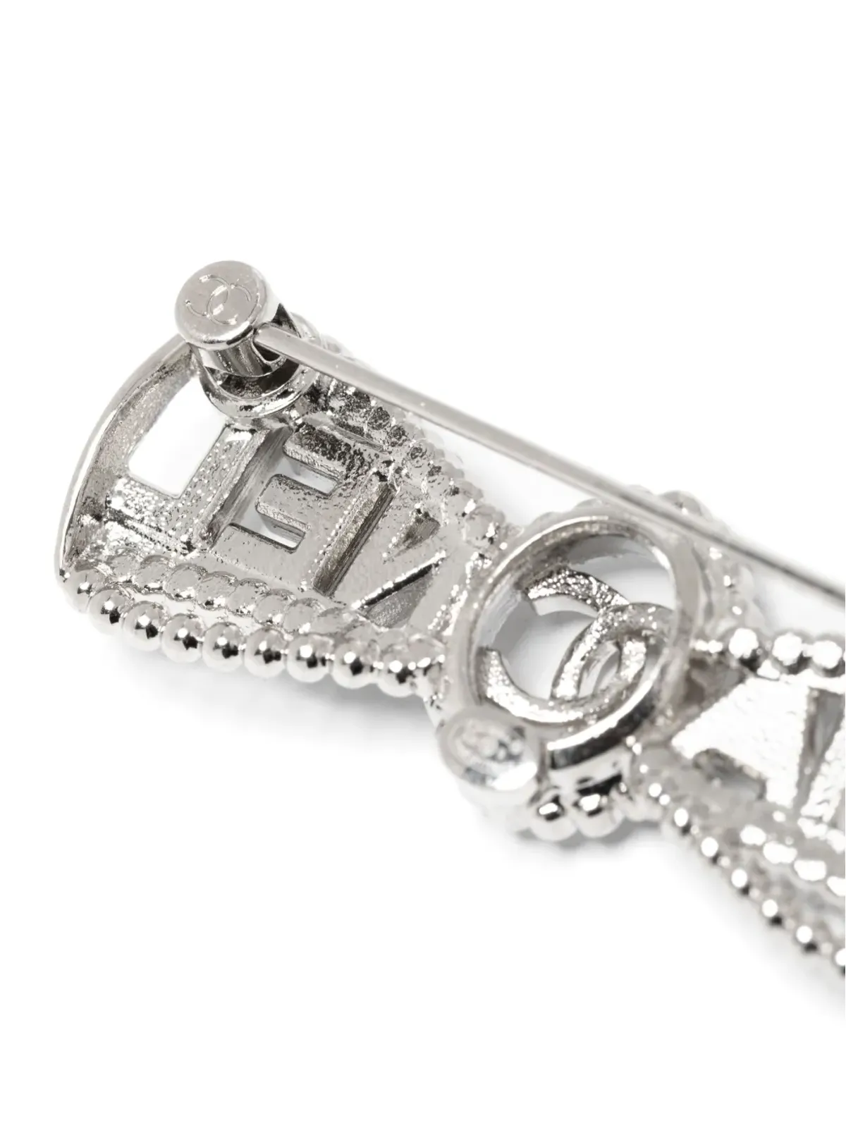 CHANEL ビンテージ 2000年代 CCロゴ入りラインストーン付きリボンブローチ - シルバー - 画像3