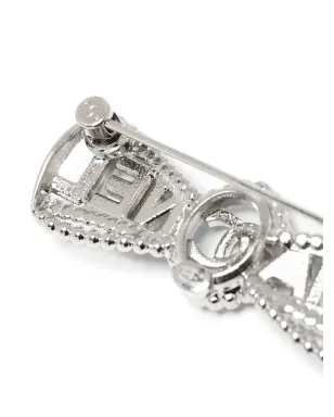 CHANEL ビンテージ 2000年代 CCロゴ入りラインストーン付きリボンブローチ - シルバー - サムネイル3