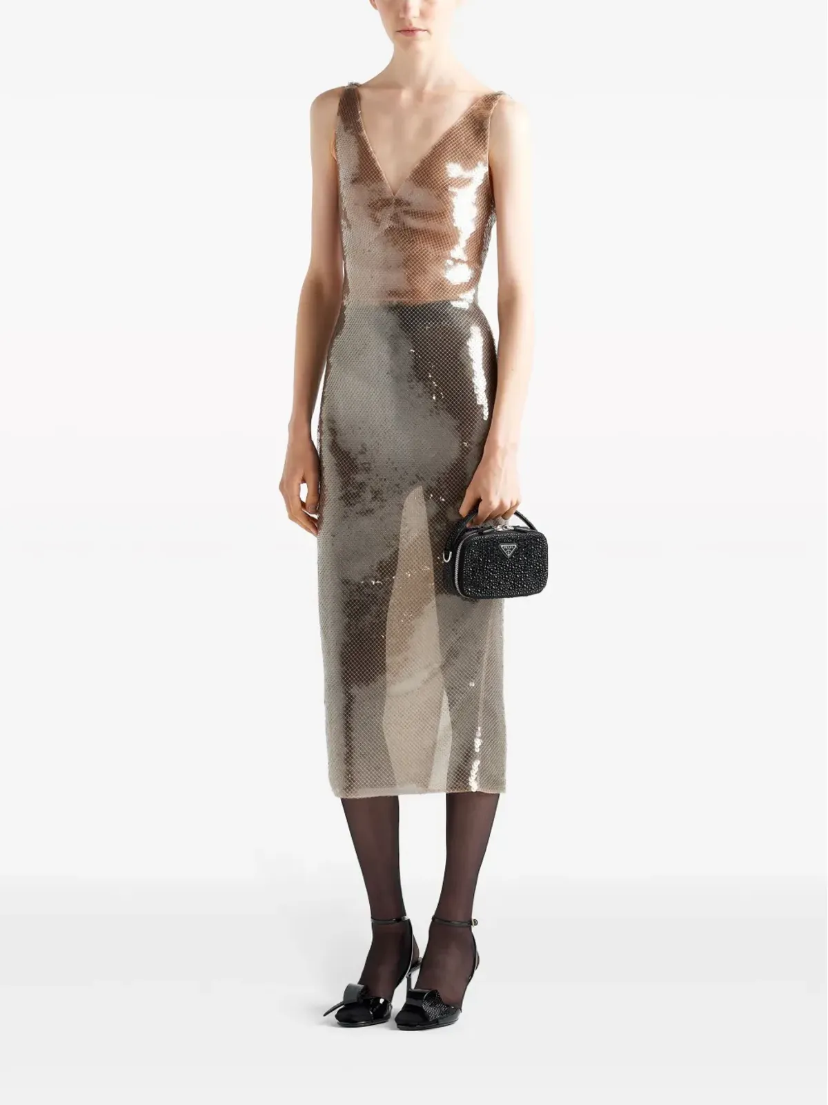 Prada スパンコール付きチュールミディドレス - 画像2