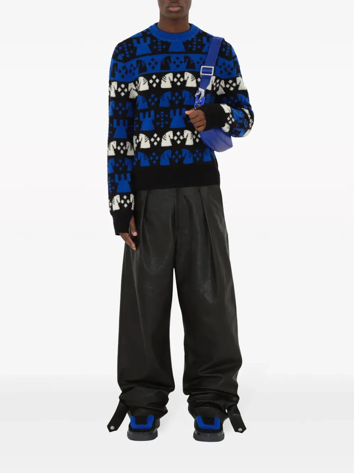 Burberry チェス柄インターシャ ウール混紡ニット ブラック - 画像2