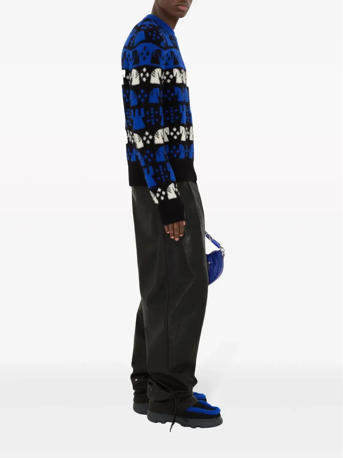 Burberry チェス柄インターシャ ウール混紡ニット ブラック - 画像3