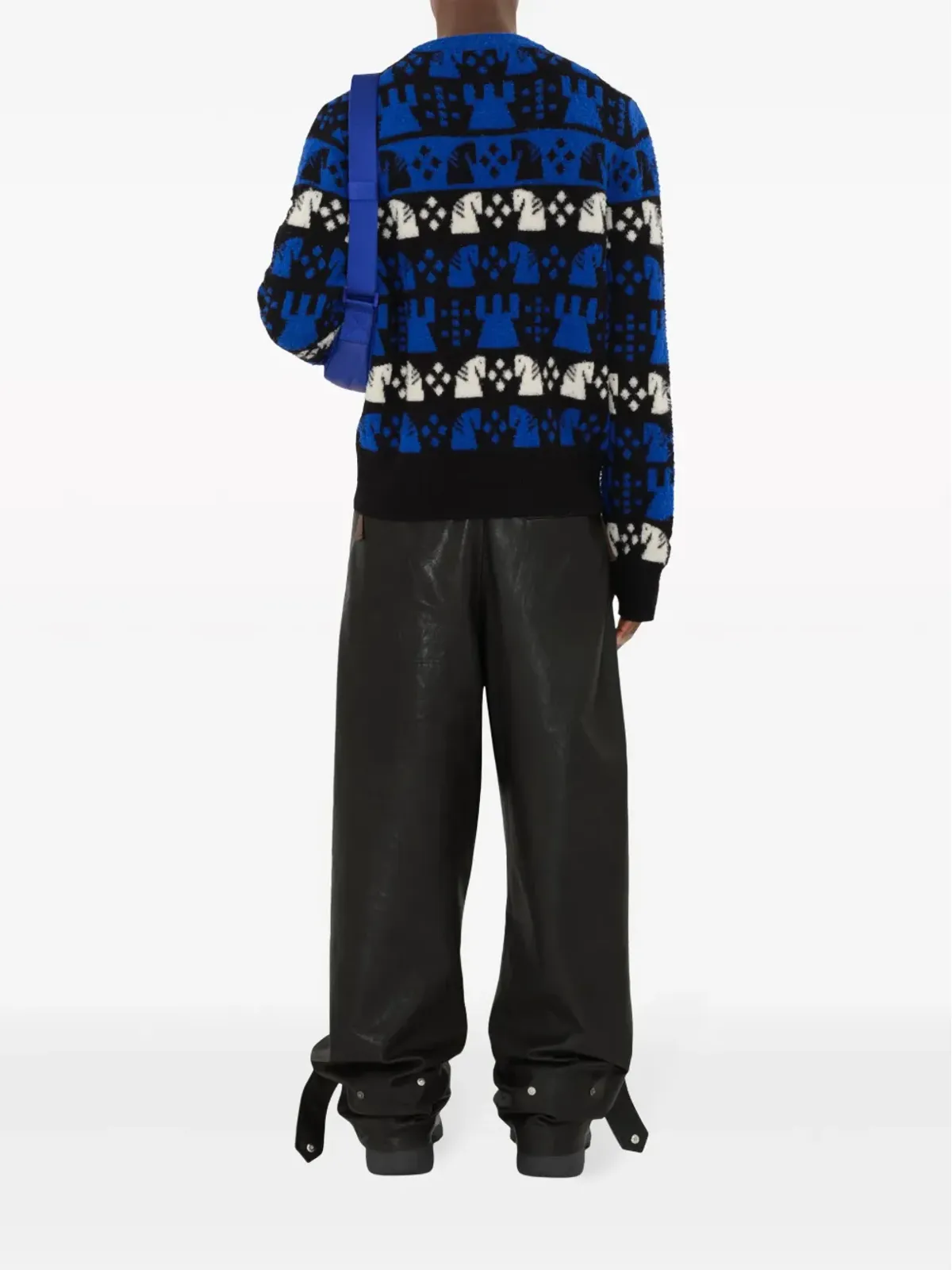 Burberry チェス柄インターシャ ウール混紡ニット ブラック - 画像4