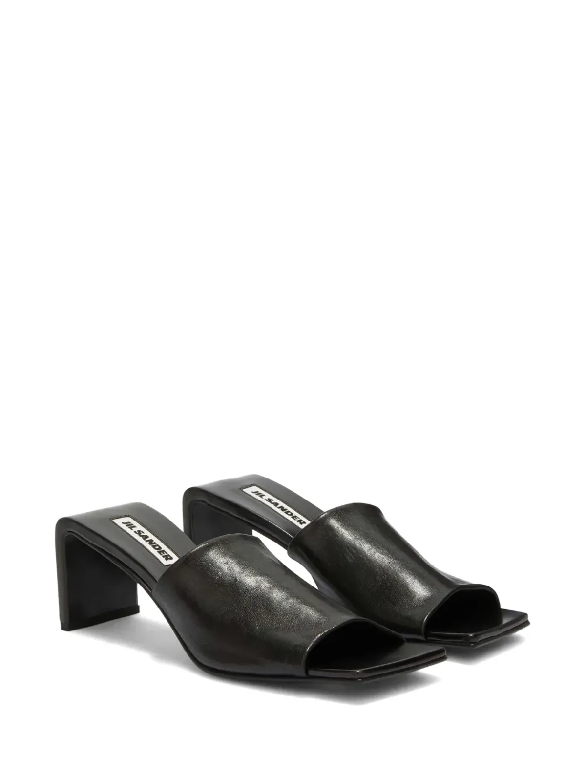 Jil Sander スクエアオープントゥレザーサンダル ブラック - 画像2