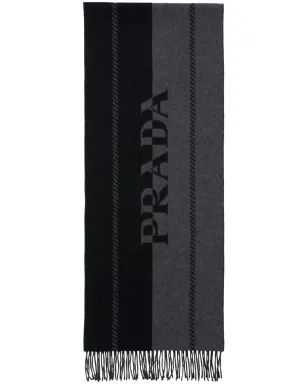 Prada ロゴジャカード ウール スカーフ - グレー - サムネイル1