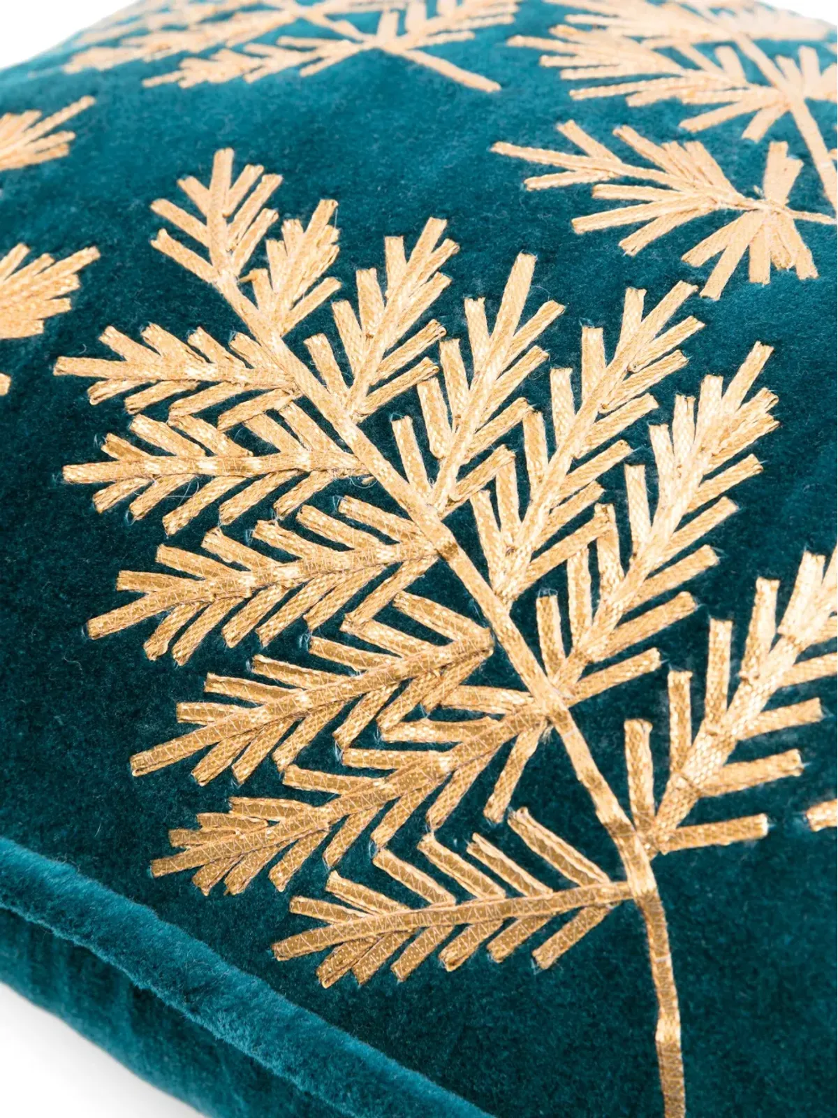 Les-Ottomans 葉柄刺繍ベルベットクッション - 画像3