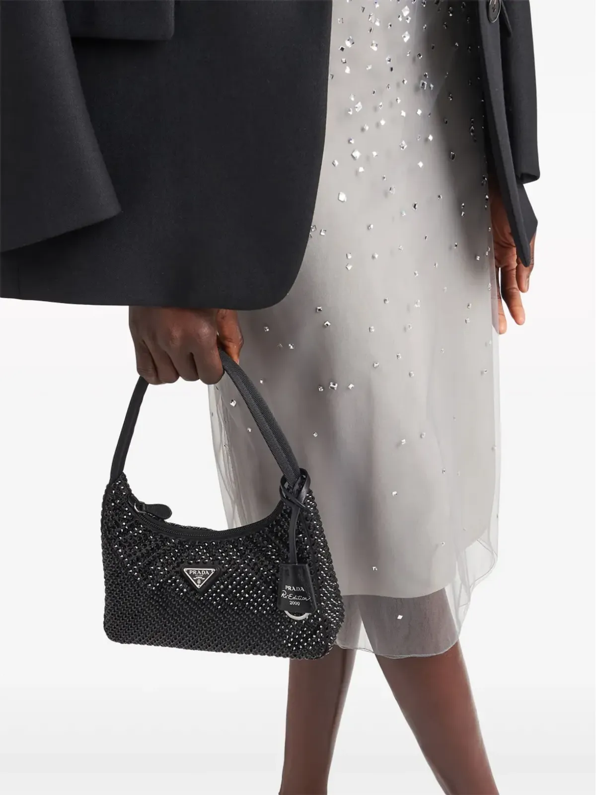 Prada クリスタルスタッズ付きチュールミディスカート - グレー - 画像5