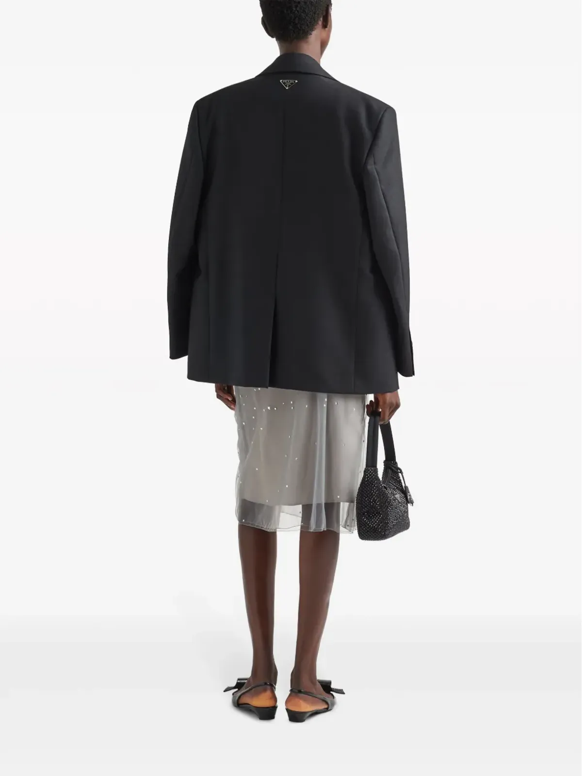 Prada クリスタルスタッズ付きチュールミディスカート - グレー - 画像3