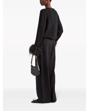 Prada フェザートリム カシミアパンツ - ブラック - サムネイル3