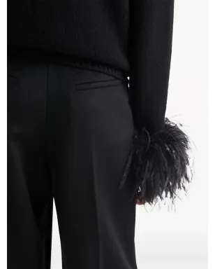Prada フェザートリム カシミアパンツ - ブラック - サムネイル4