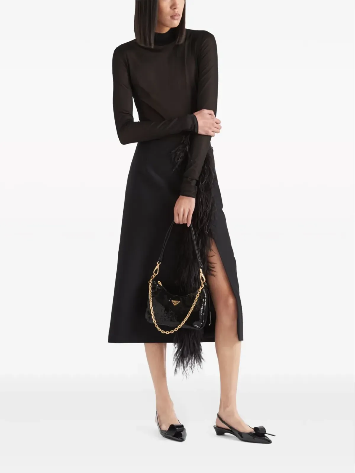 Prada ガザー トライアングルロゴ ボディスーツ ブラック - 画像2