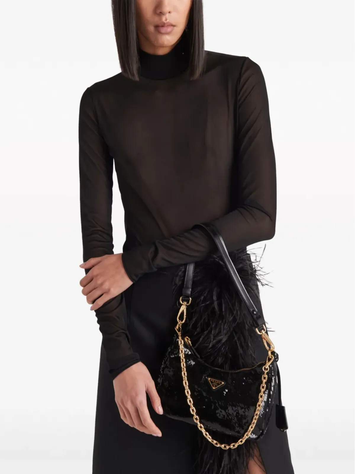 Prada ガザー トライアングルロゴ ボディスーツ ブラック - 画像4