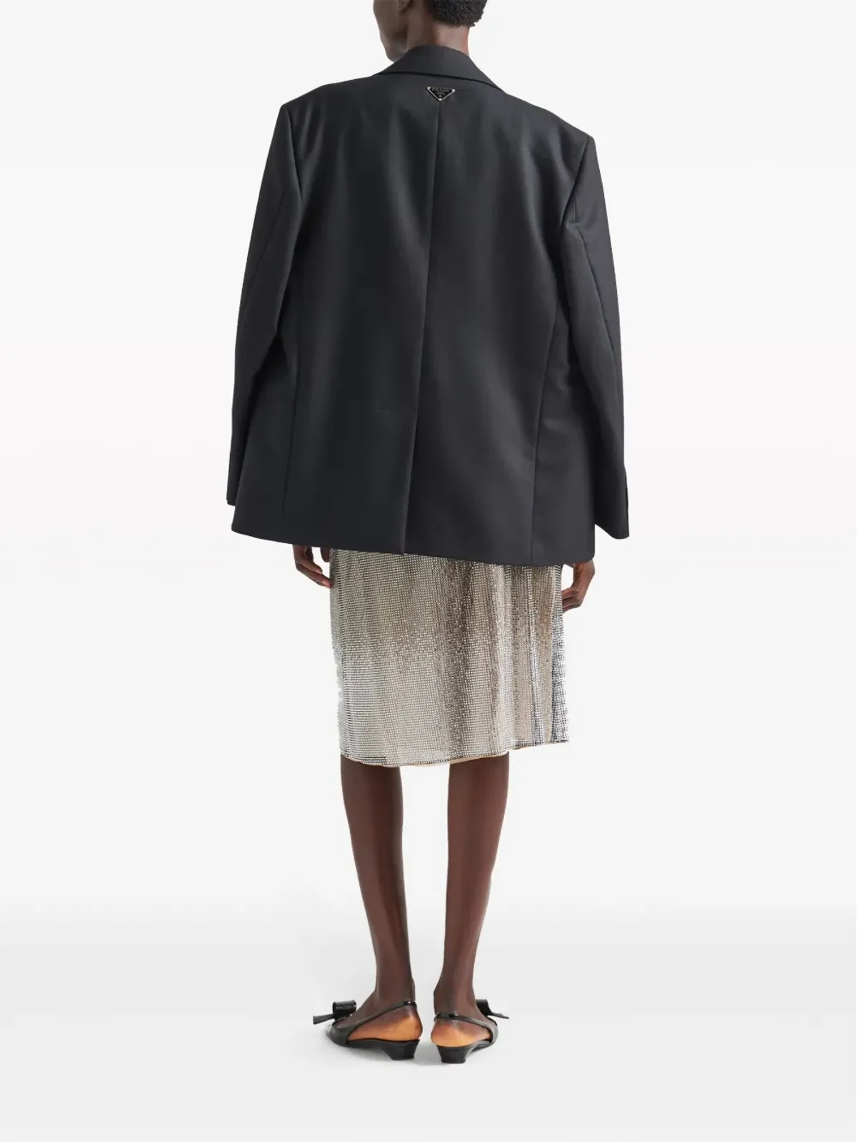 Prada ラインストーン装飾のメッシュミディスカート シルバー - 画像3