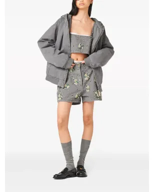 Miu Miu 花柄装飾のクロップトップ - グレー - サムネイル2