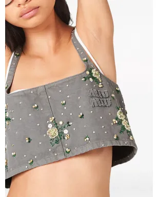Miu Miu 花柄装飾のクロップトップ - グレー - サムネイル3