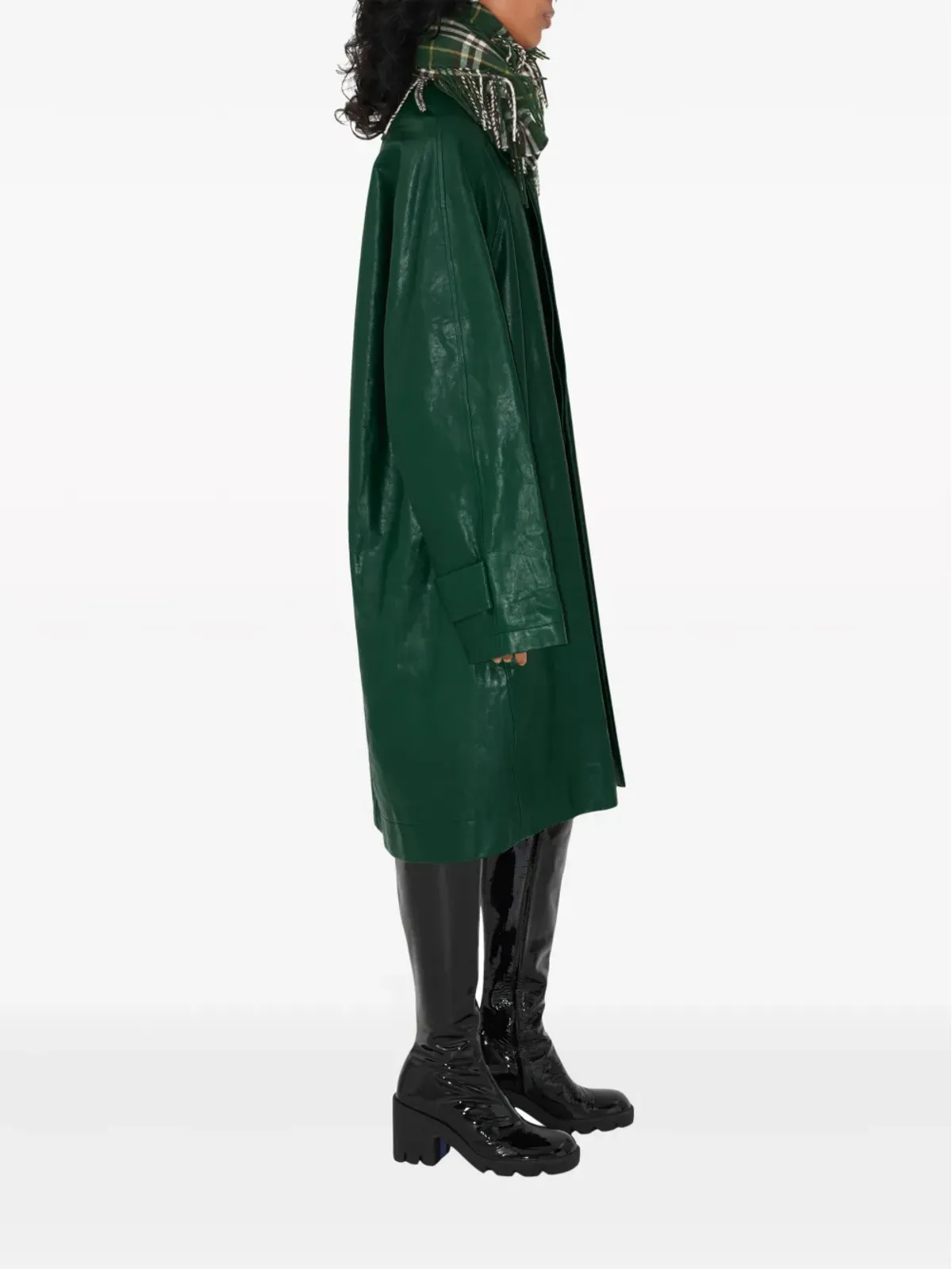 Burberry ロングレザーコート - グリーン - 画像3