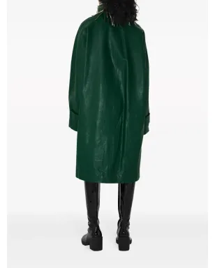 Burberry ロングレザーコート - グリーン - サムネイル4