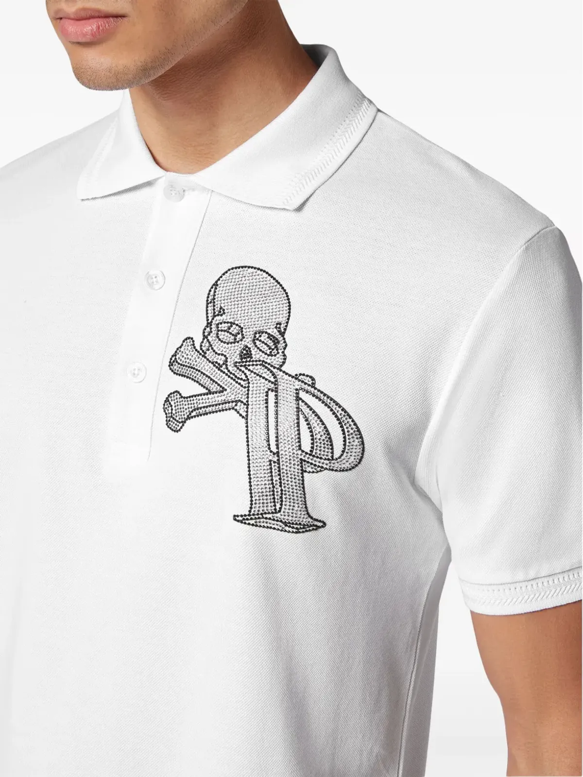 Philipp Plein ワイヤーフレーム クリスタル装飾ポロシャツ - ホワイト - 画像5