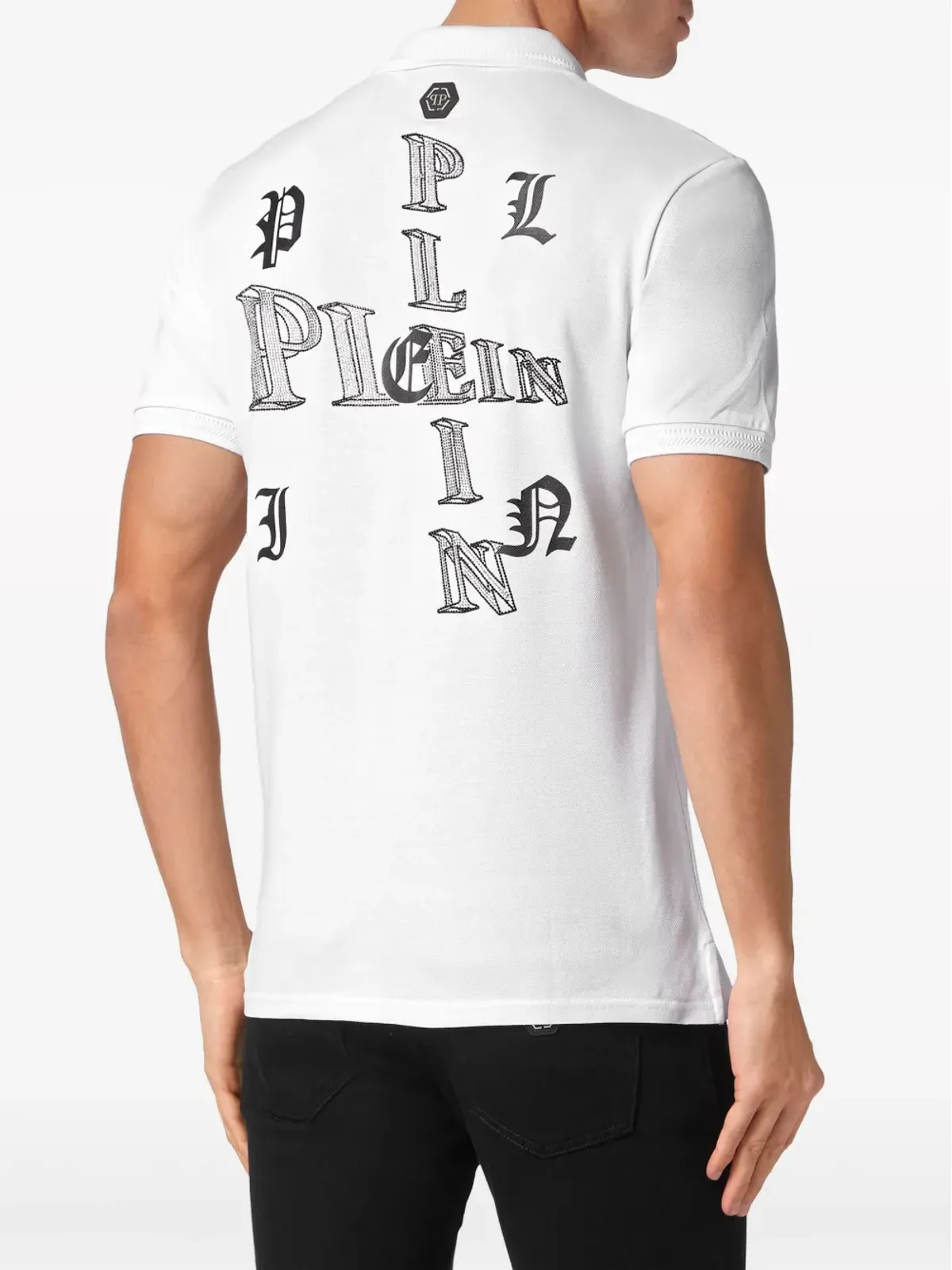 Philipp Plein ワイヤーフレーム クリスタル装飾ポロシャツ - ホワイト - 画像4