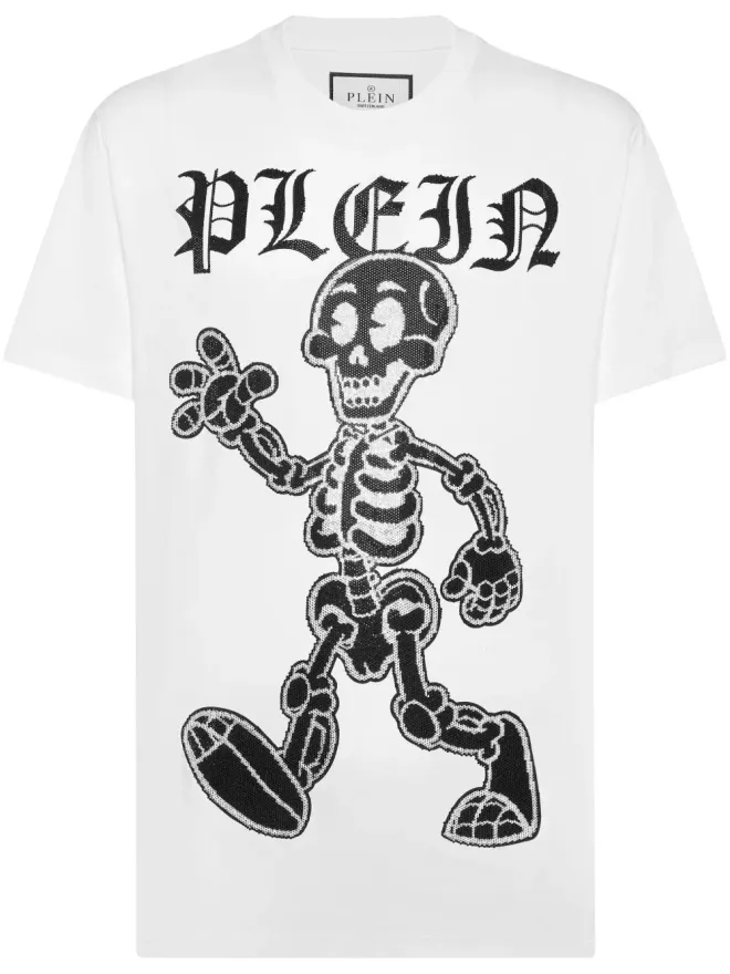 Philipp Plein Philipp Plein ラインストーン付きスケルトン コットン Tシャツ - ホワイトの商品画像