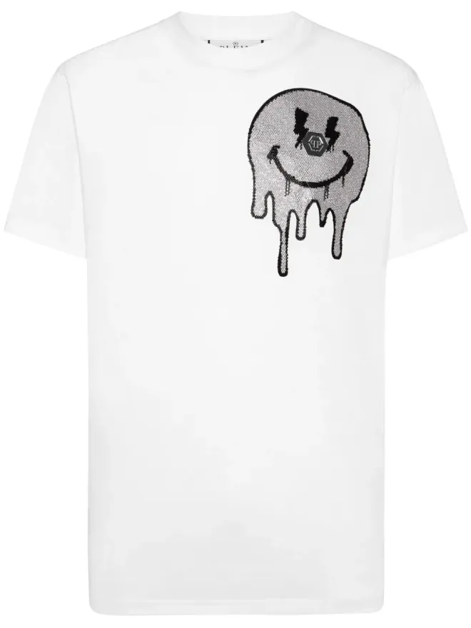 Philipp Plein Philipp Plein スマイルスタッズ付きTシャツ ホワイトの商品画像