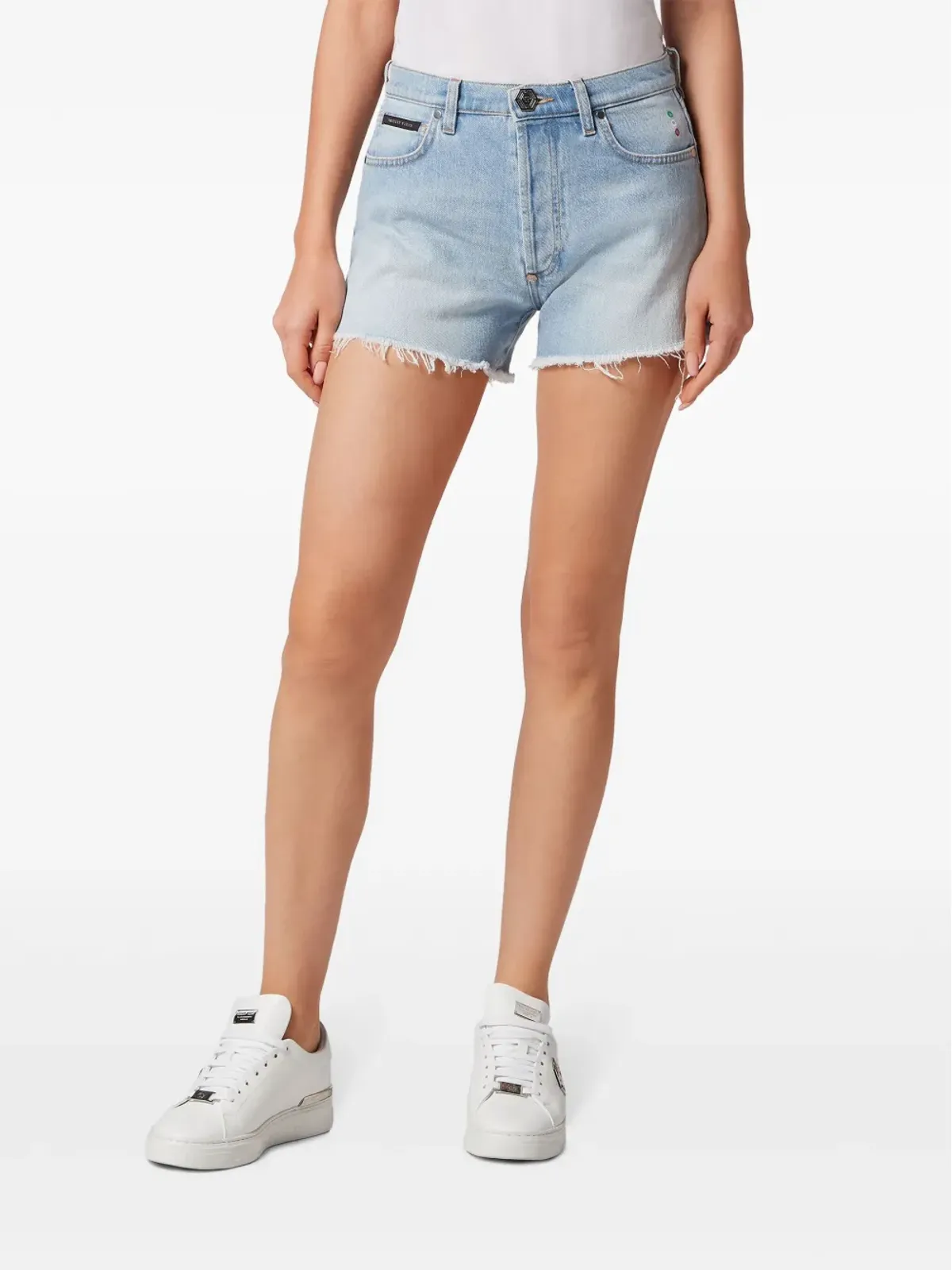 Philipp Plein ロゴアップリケ デニム ミニショーツ - 画像2