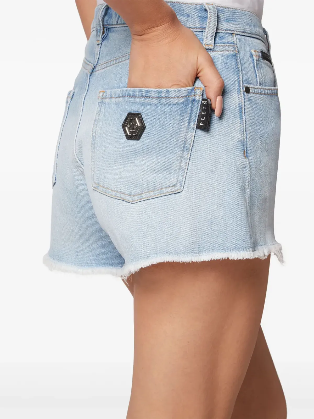 Philipp Plein ロゴアップリケ デニム ミニショーツ - 画像4