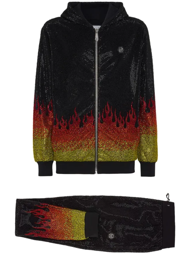 Philipp Plein Philipp Plein クリスタル炎モチーフ フード付きトラックスーツセット - ブラックの商品画像