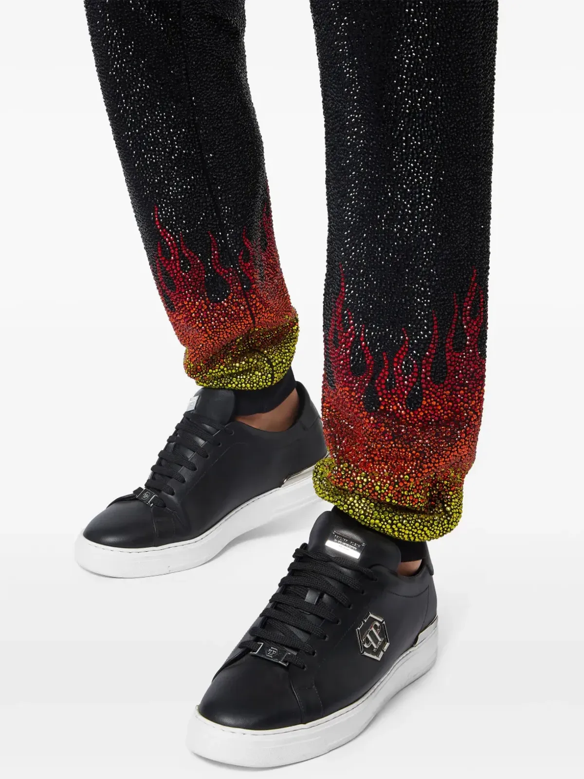 Philipp Plein クリスタル炎モチーフ フード付きトラックスーツセット - ブラック - 画像5