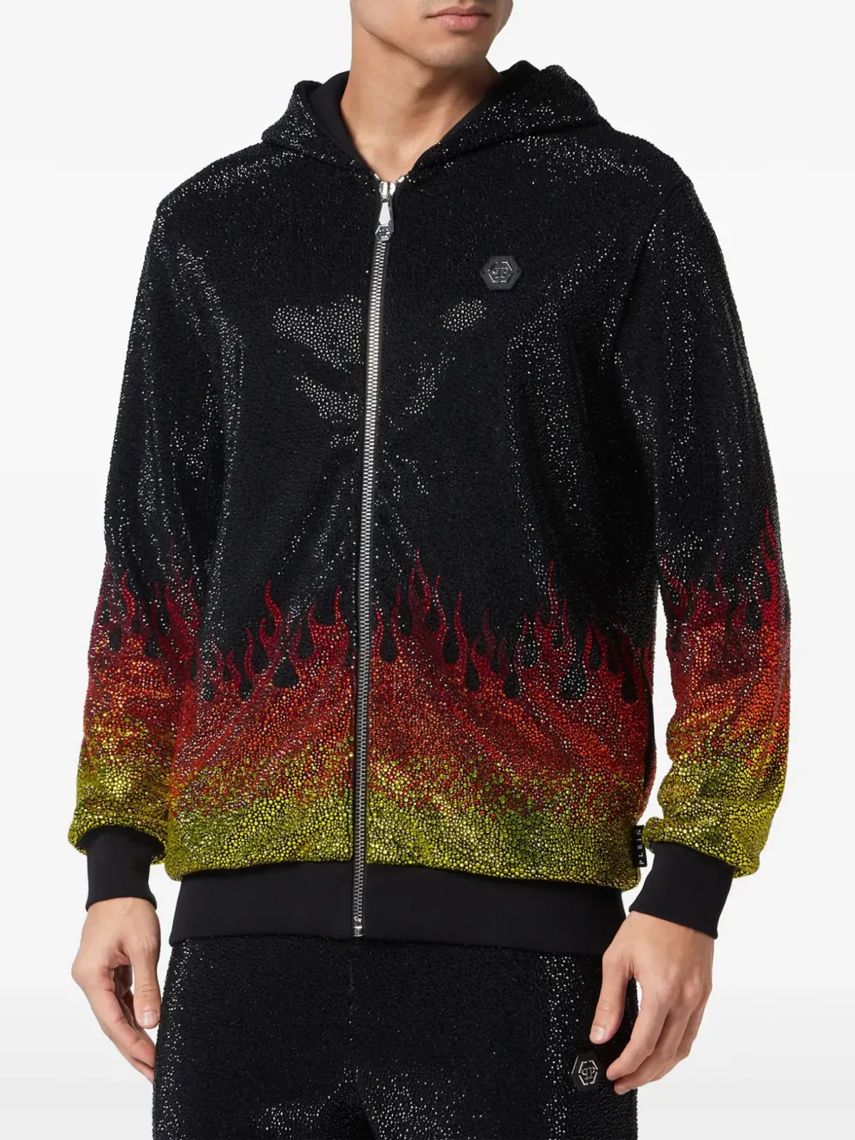 Philipp Plein クリスタル炎モチーフ フード付きトラックスーツセット - ブラック - 画像4
