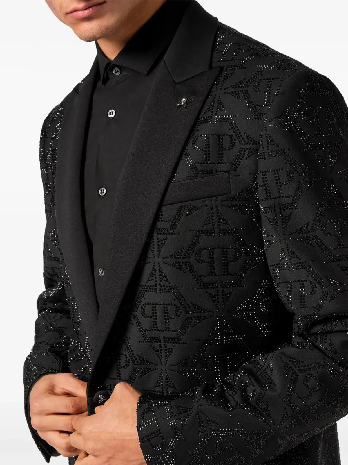 Philipp Plein 六角形クリスタル装飾ブレザー ブラック - 画像4