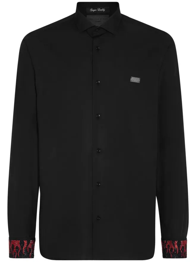 Philipp Plein Philipp Plein シュガー ダディ 炎トリム シャツ - ブラックの商品画像