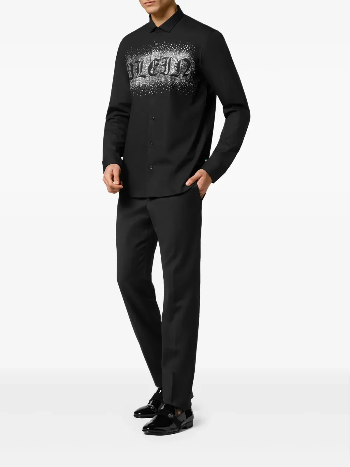 Philipp Plein シュガーダディ ラインストーン装飾シャツ ブラック - 画像2