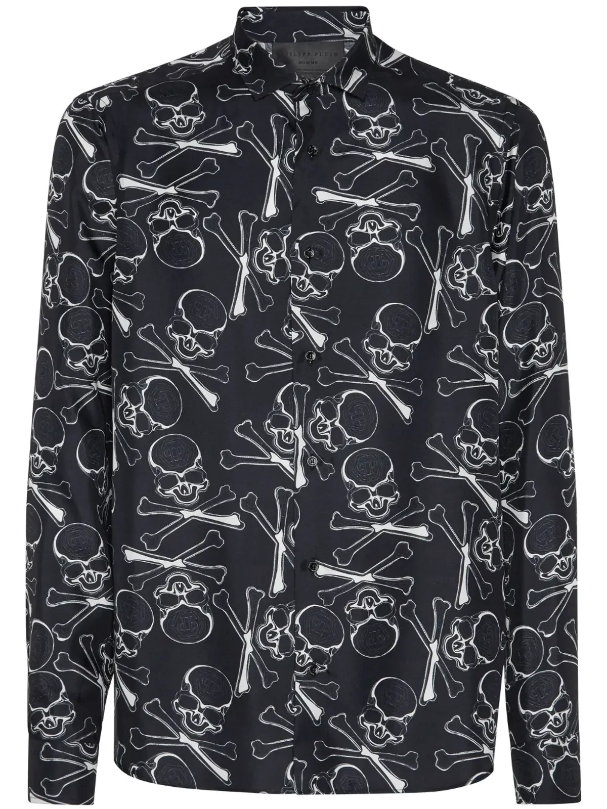 Philipp Plein スカル＆ボーンズ シルクシャツ - ブラック - 画像1