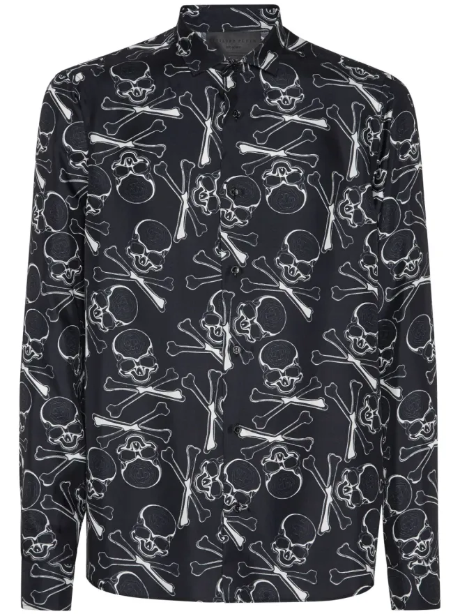 Philipp Plein Philipp Plein スカル＆ボーンズ シルクシャツ - ブラックの商品画像