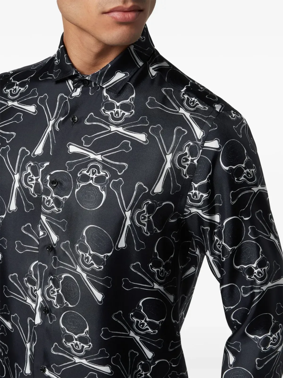 Philipp Plein スカル＆ボーンズ シルクシャツ - ブラック - 画像5