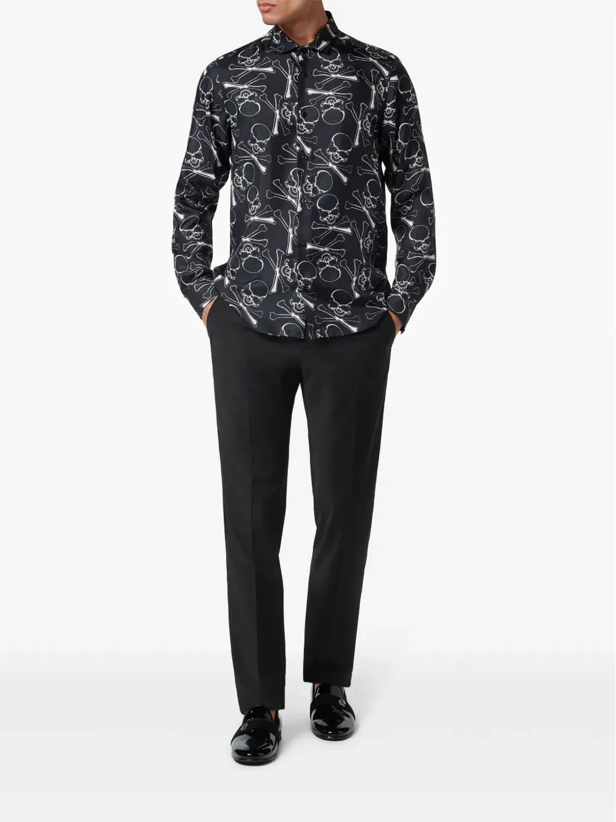 Philipp Plein スカル＆ボーンズ シルクシャツ - ブラック - 画像2