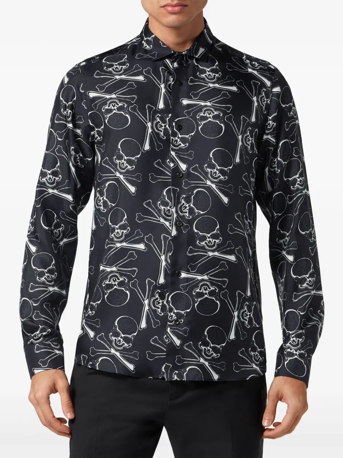 Philipp Plein スカル＆ボーンズ シルクシャツ - ブラック - 画像3