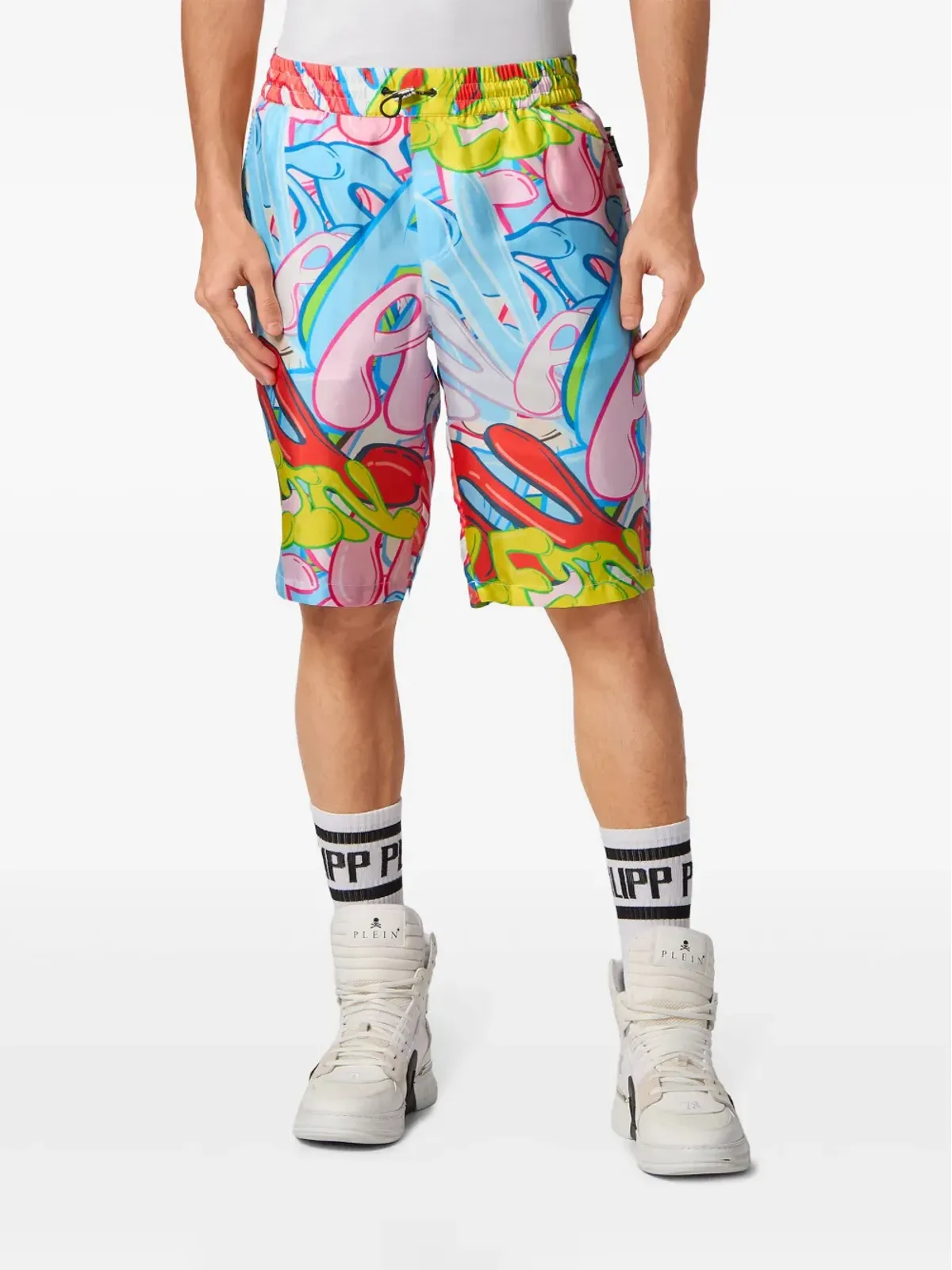 Philipp Plein ボンビンググラフィティ シルク バミューダショーツ - 画像3
