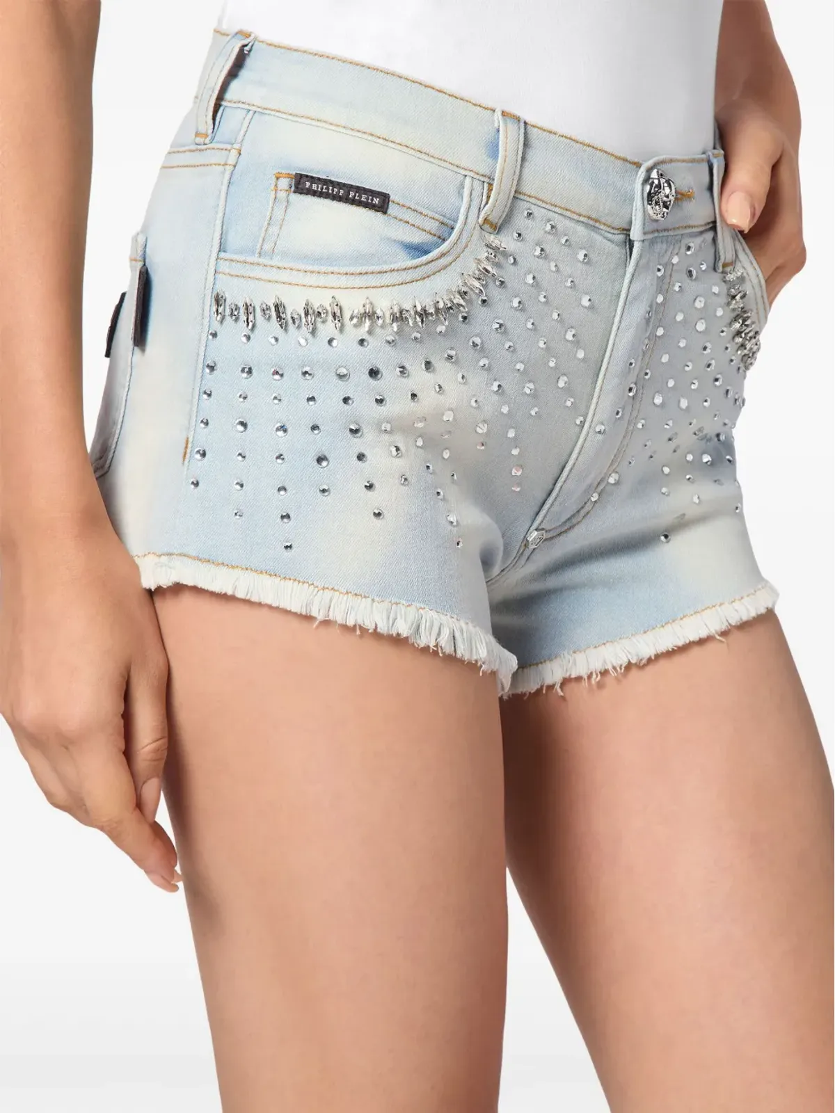 Philipp Plein ストラス付きデニムショーツ - 画像4
