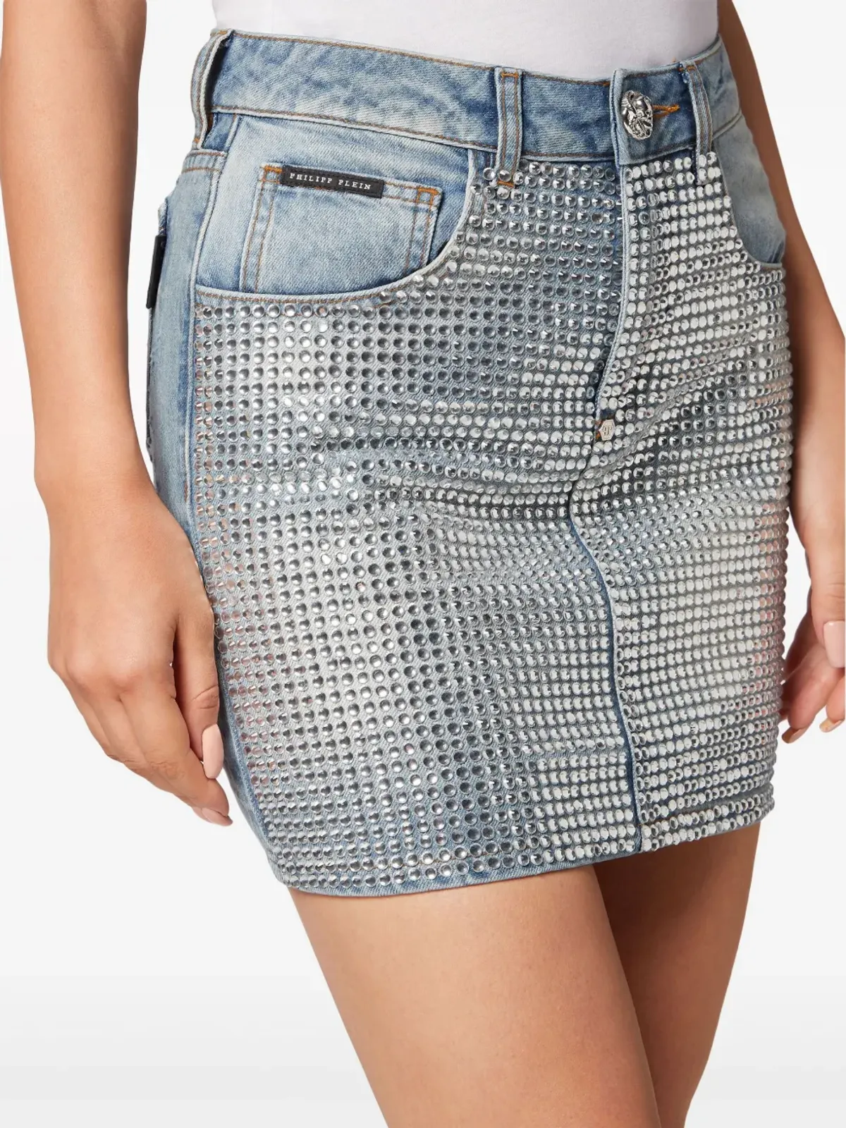 Philipp Plein クリスタルエンブリッシュド デニム ミニスカート - ブルー - 画像4