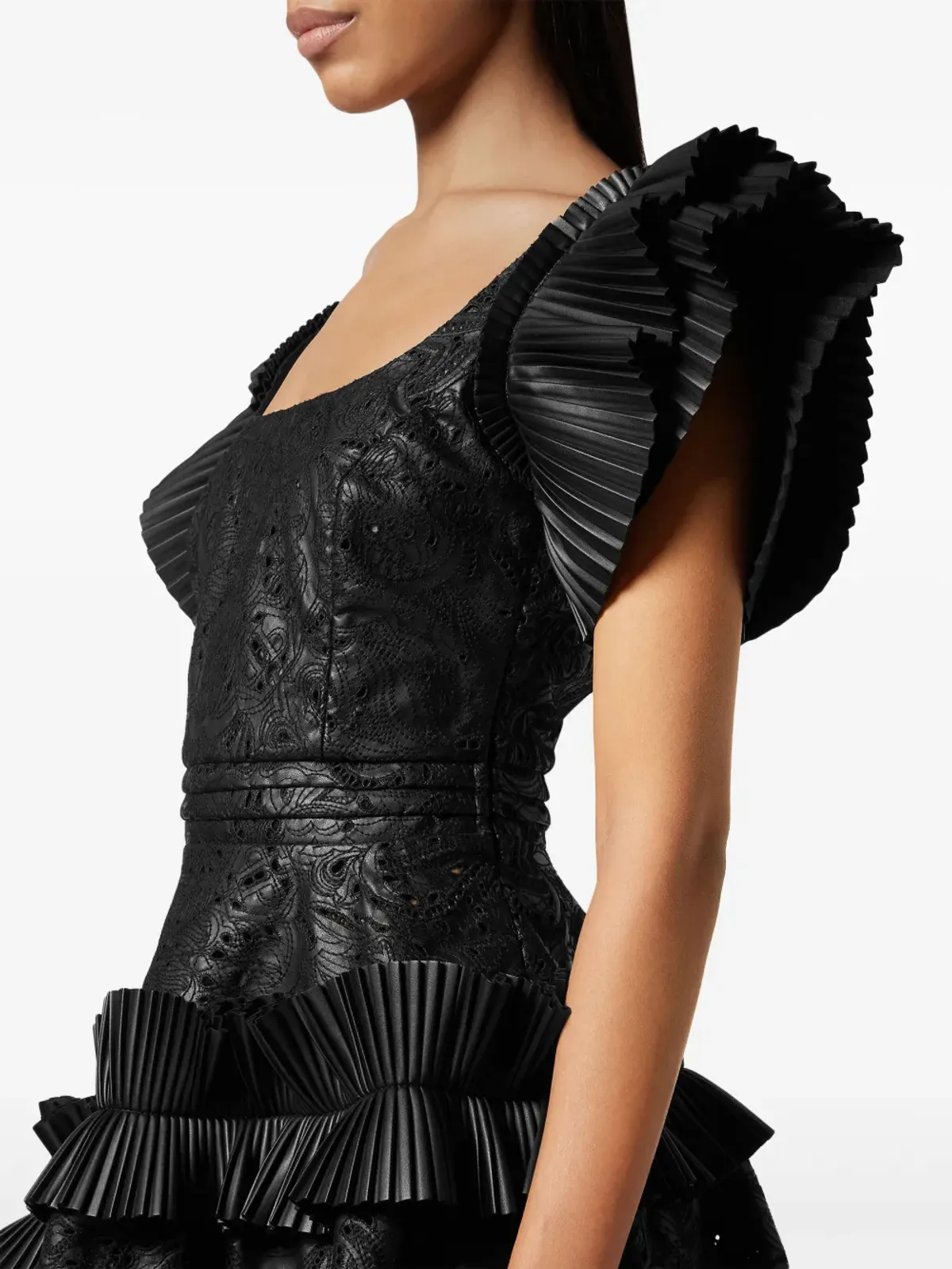 Philipp Plein フリル付きフェイクレザー ミニドレス - 画像4