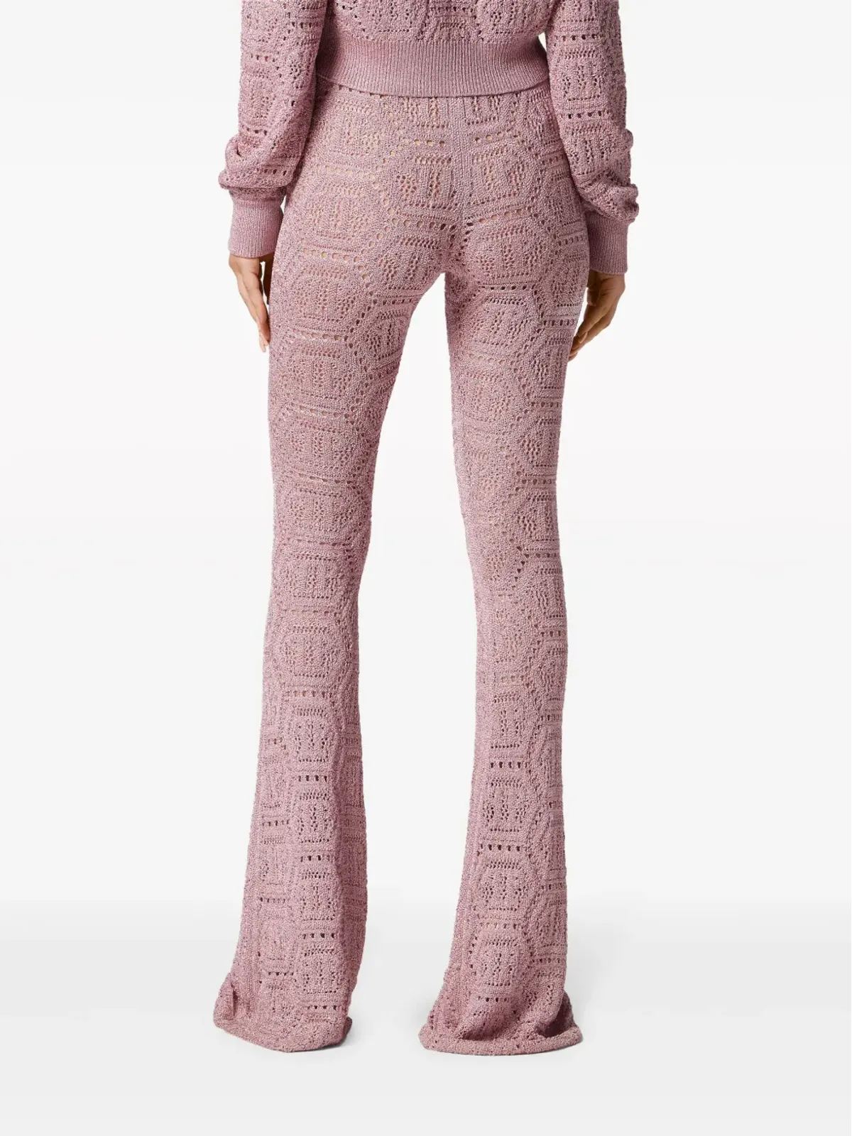 Philipp Plein モノグラム柄オープンニットパンツ ピンク - 画像2