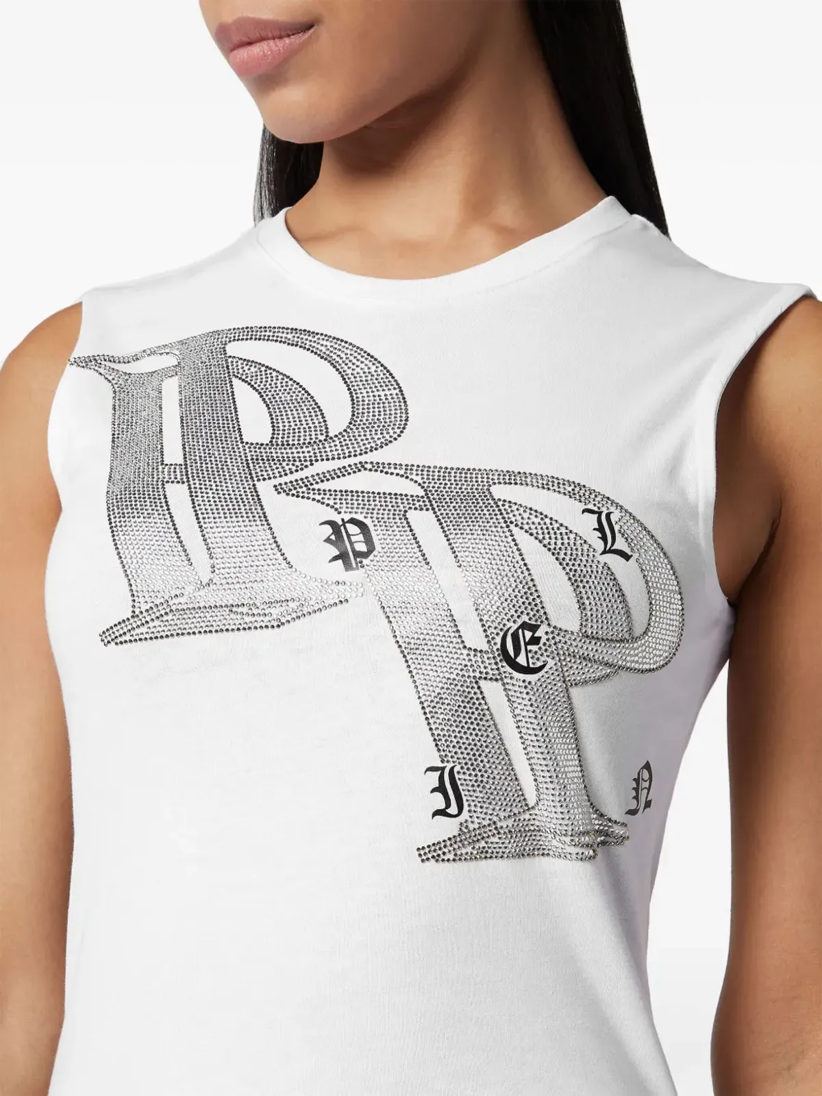 Philipp Plein クリスタル装飾ロゴプリント タンクトップ - ホワイト - 画像3