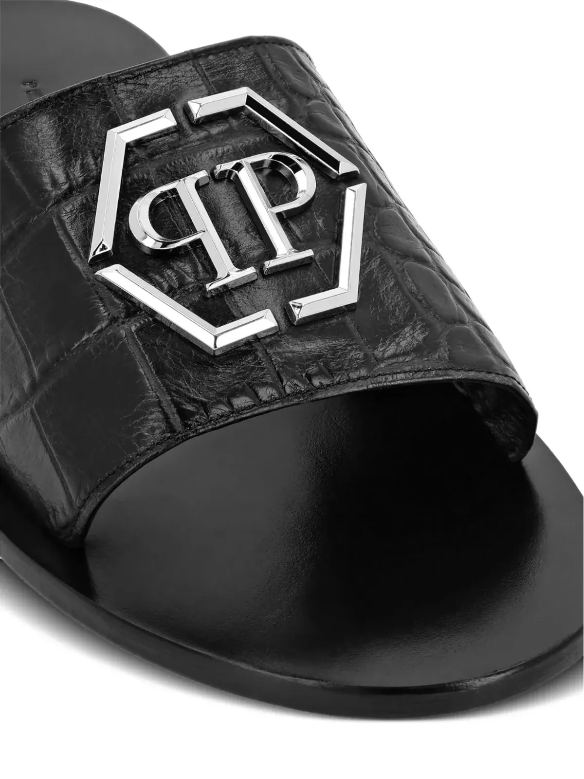 Philipp Plein ロゴプレート レザーサンダル - ブラック - 画像3