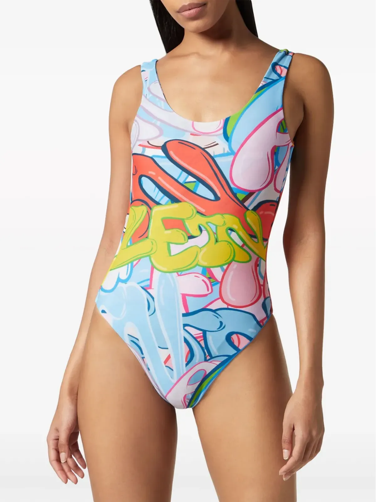 Philipp Plein グラフィティプリントのストレッチ水着 - ブルー - 画像3