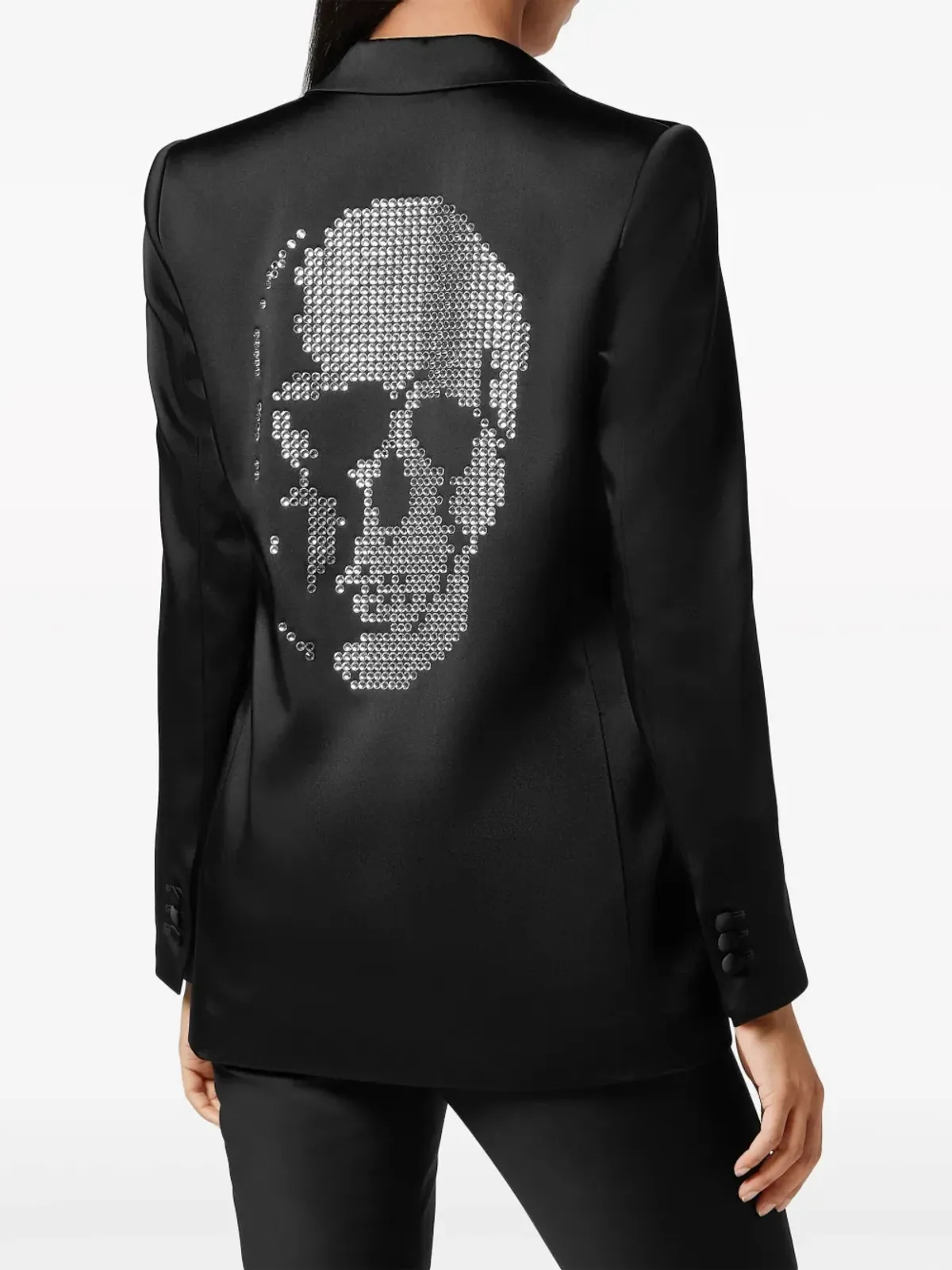 Philipp Plein クリスタルスカル サテン ブレザー ブラック - 画像3